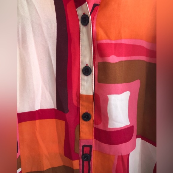 Vintage Geometric Funky Retro Kathy Che Button Up Long Sleeve Top Size 12 - Picture 5 of 7